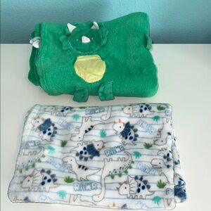 Set of two Green and White Soft Dinosaur blankets